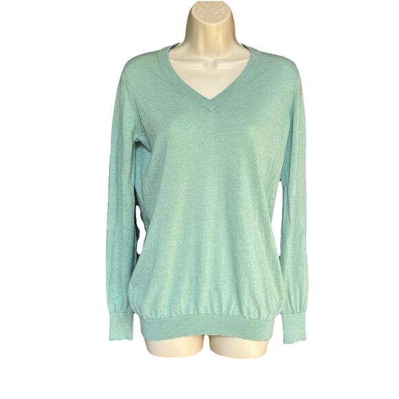Ann Mashburn Size L Womens V-neck 100% Cashmere Sweater Pullover Mint Green - Picture 1 of 11